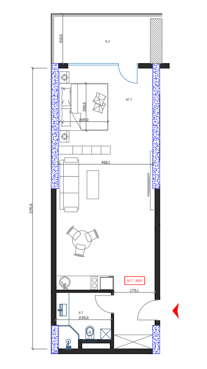 Студия, 62.7 м²