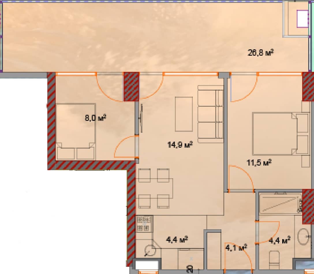 דירת שני חדרים, 76.1 מ״ר