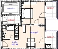 1-комн., 57.1 м²