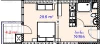 Студия, 32.8 м²