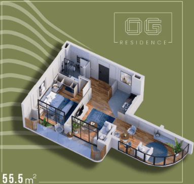 1-комн., 55.5 м²