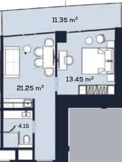 一居室, 50.2 m²