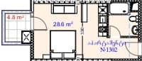 单间, 33.4 m²