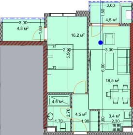 1-комн., 56.7 м²