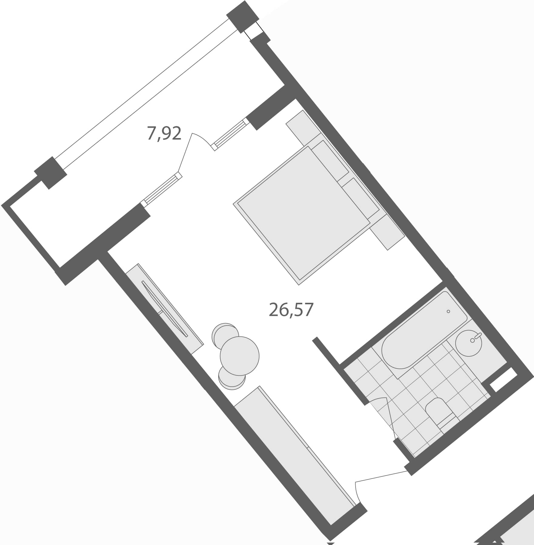 单间, 34.5 m²
