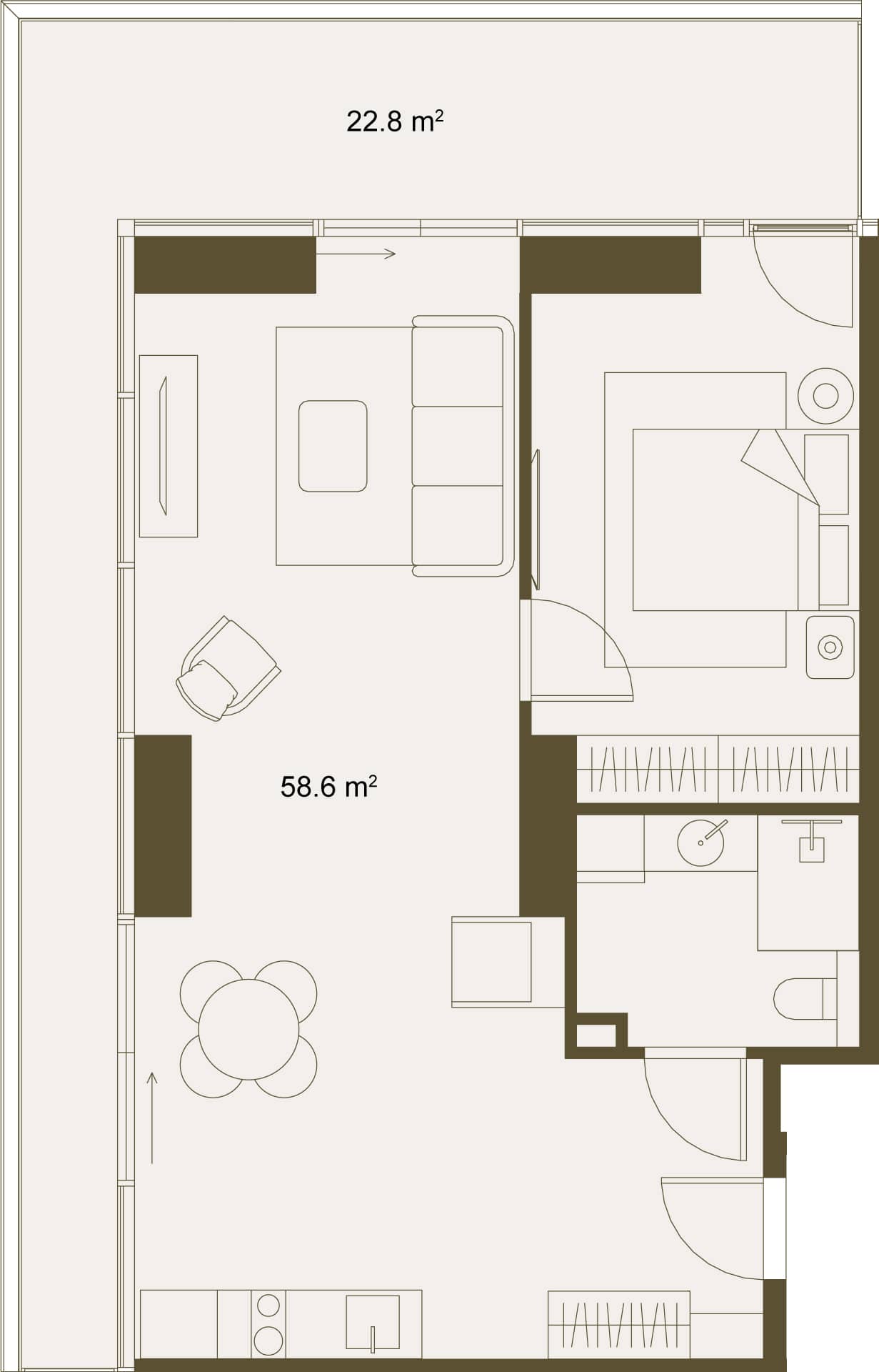 一居室, 81.4 m²