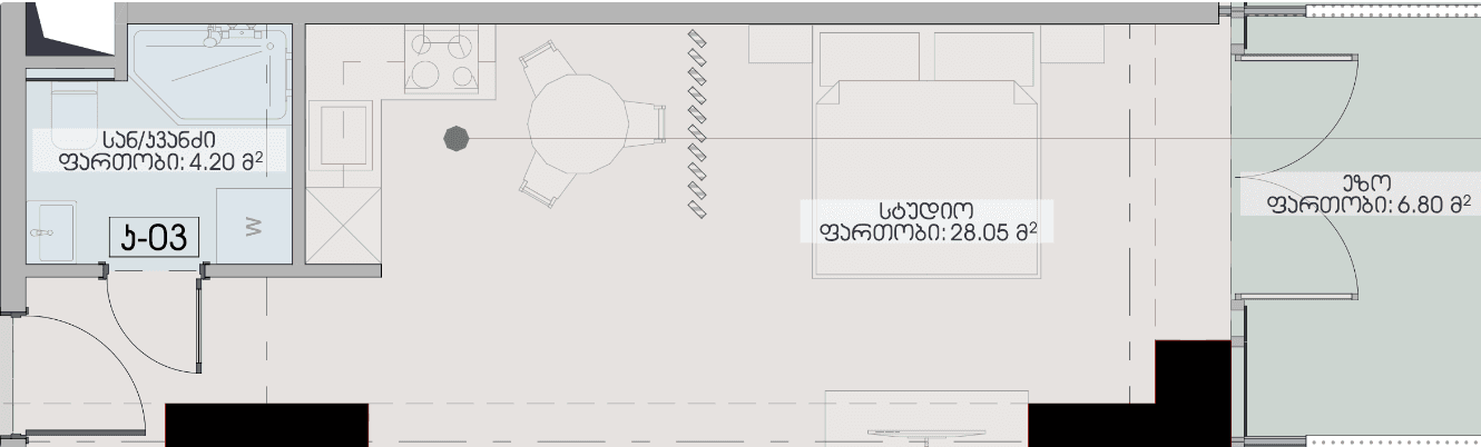 Студия, 39 м²
