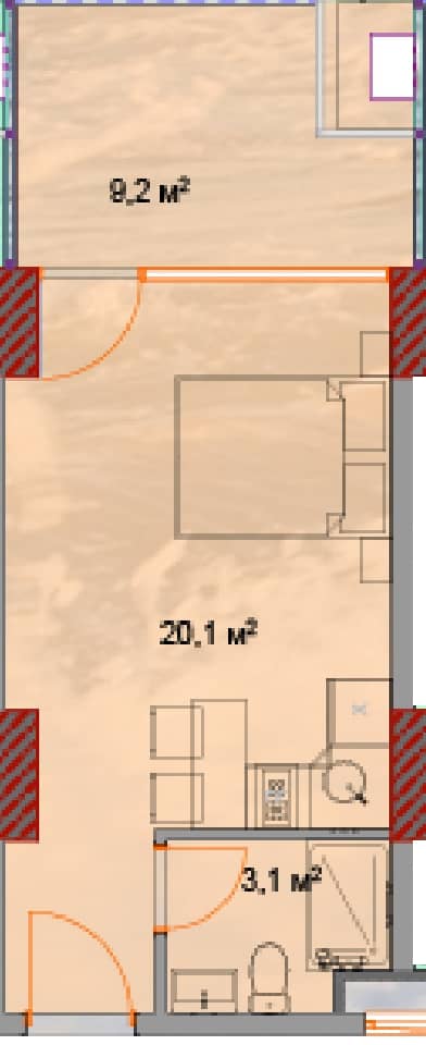 Studio, 33.2 m²