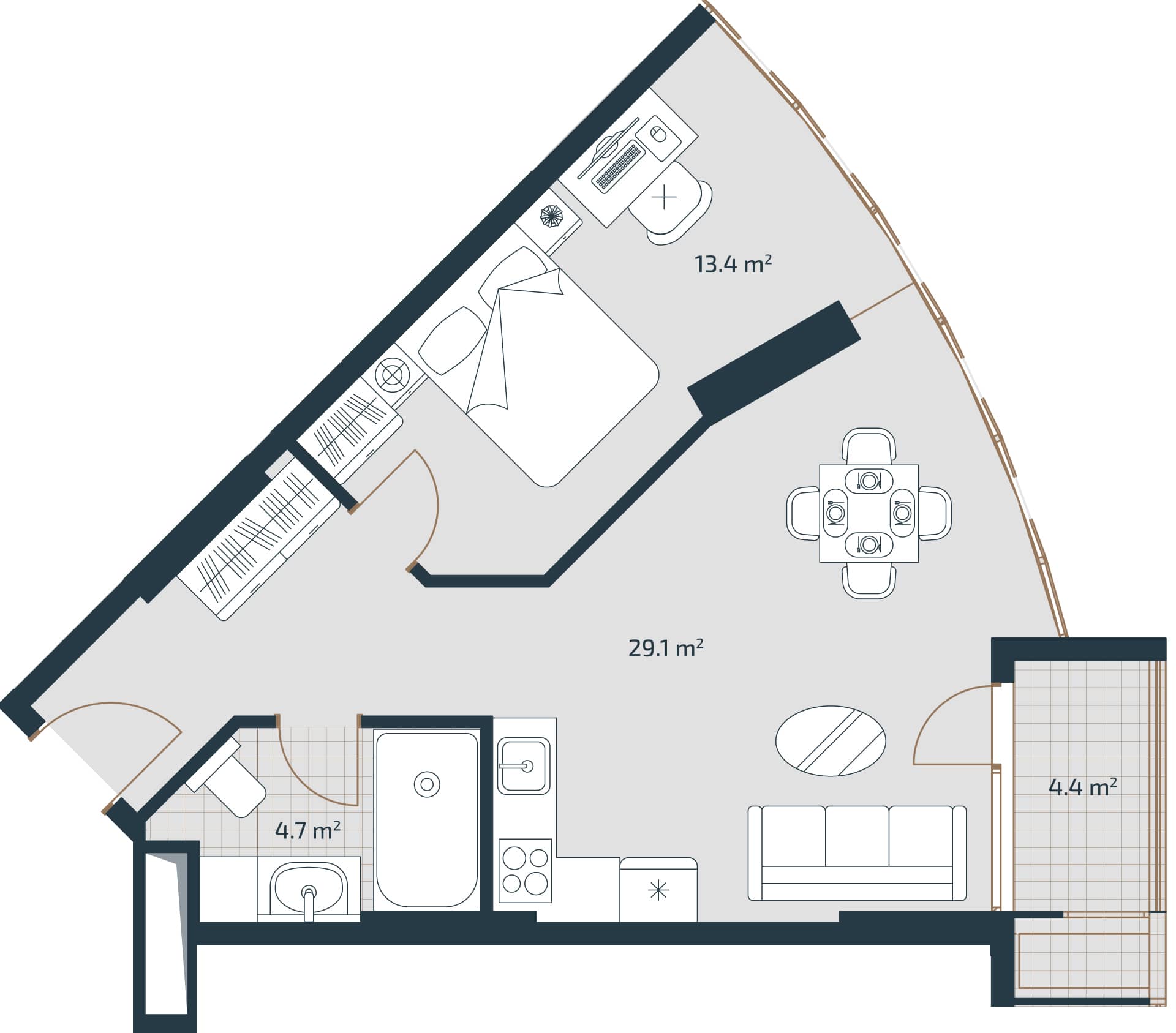 1-room, 51.6 m²