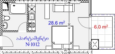单间, 34.6 m²