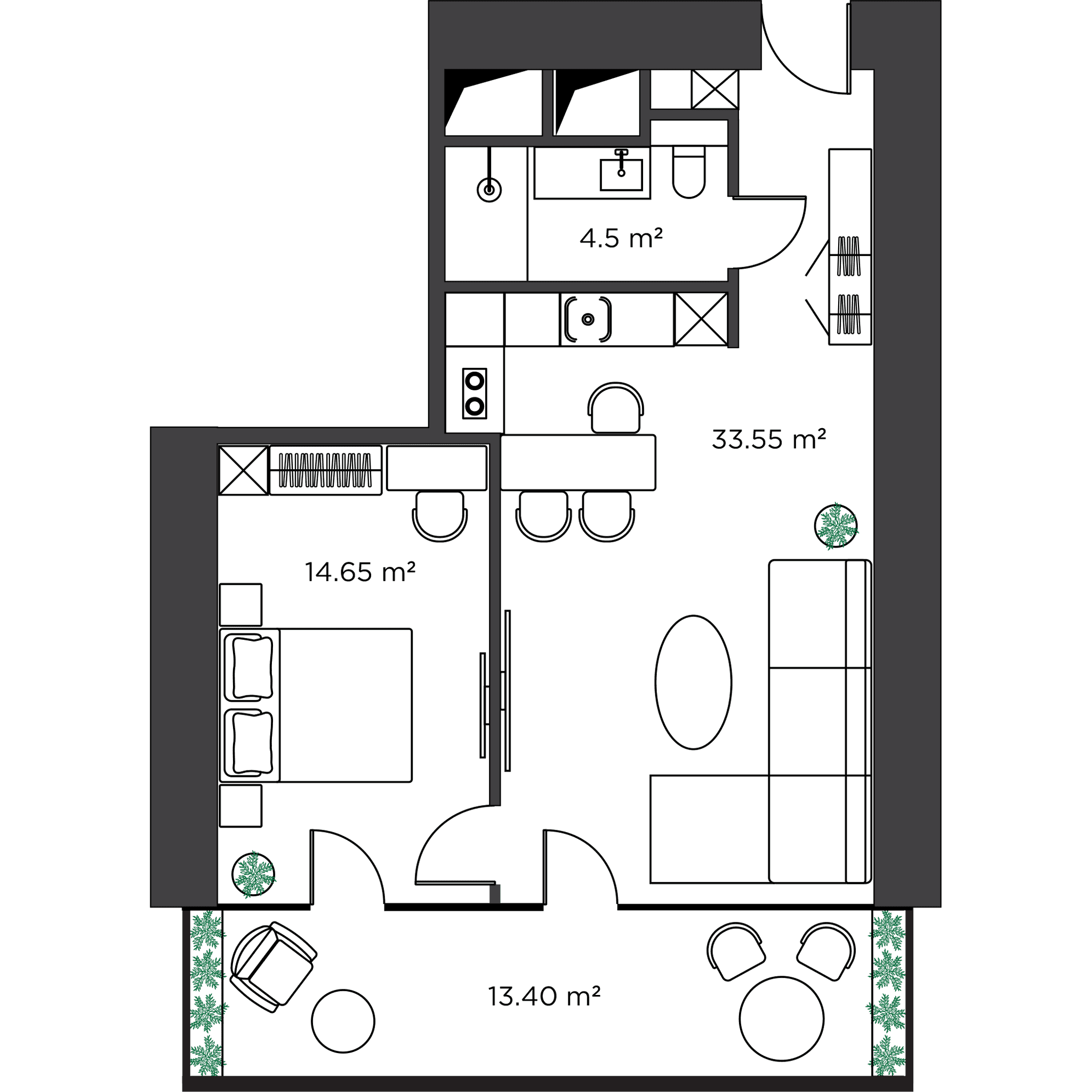 1-room, 67.2 m²