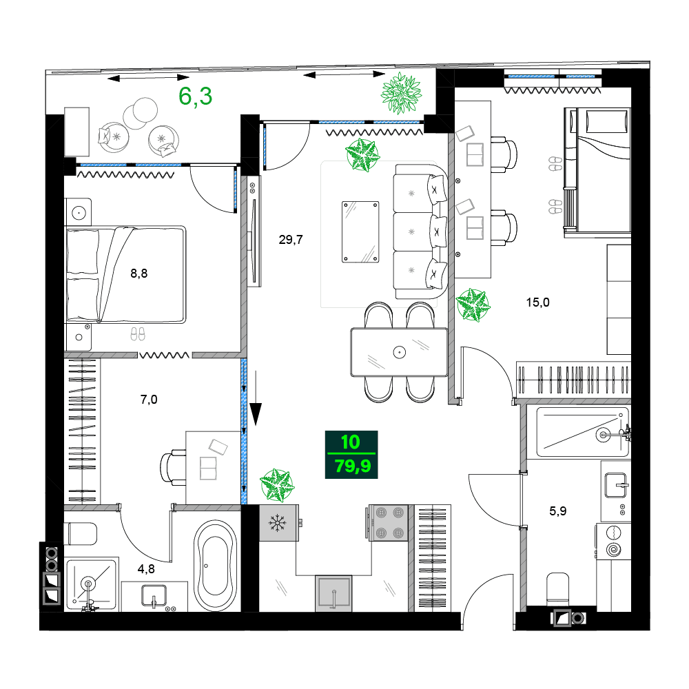 3-комн., 79.9 м²