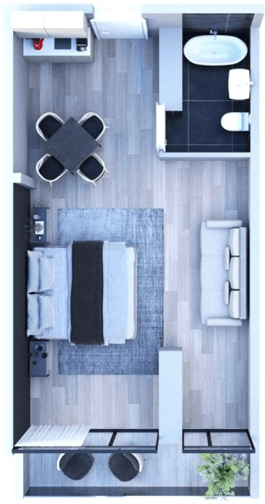 شقة بغرفة واحدة, 49.3 م²