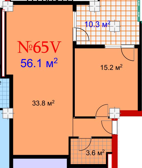 1-room, 66.4 m²