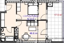 一居室, 64.1 m²