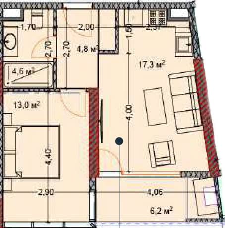 1-комн., 46.1 м²