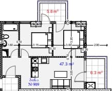 两居室, 59.4 m²