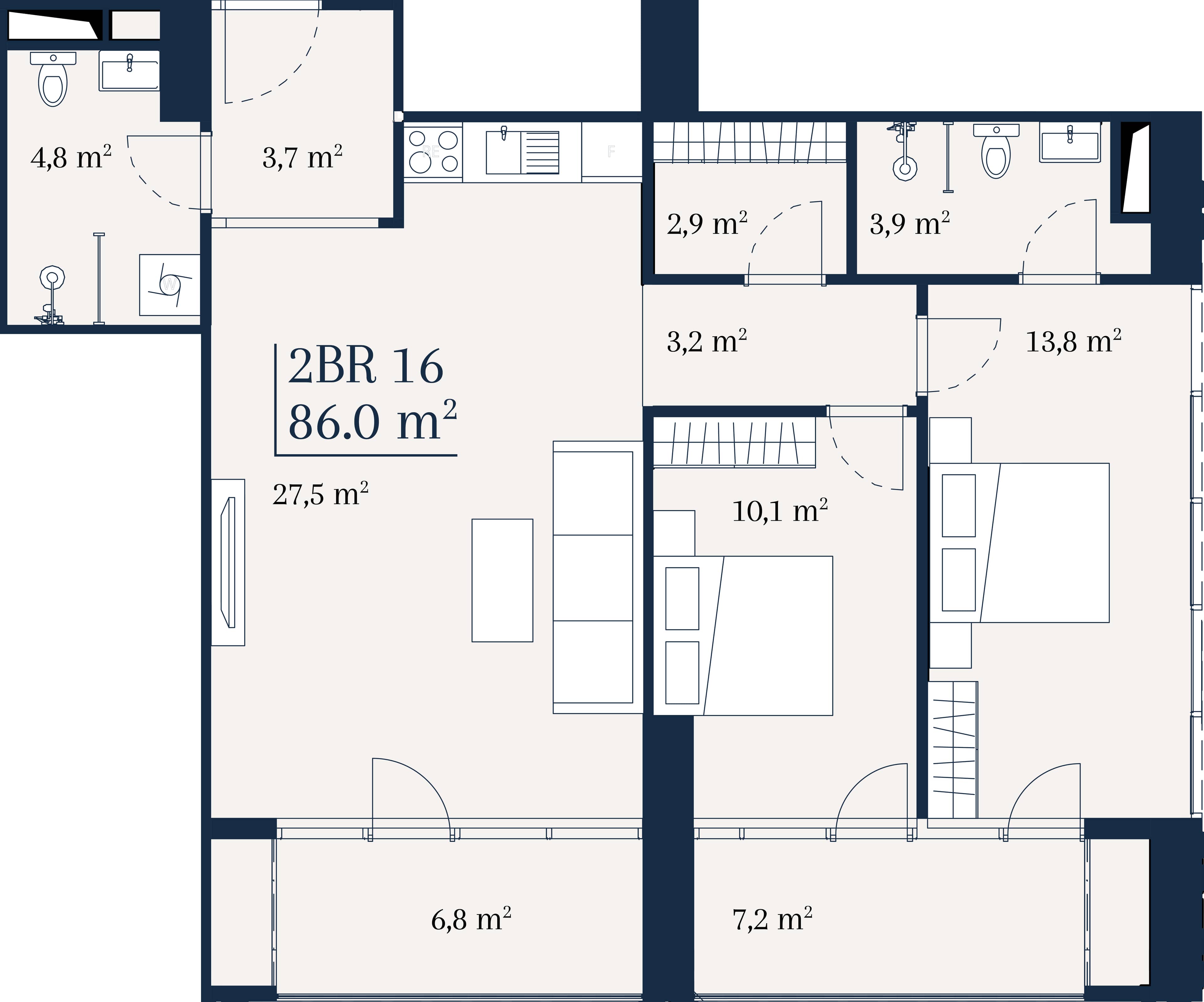 2-room, 86 m²