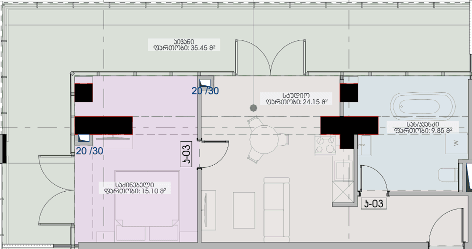 1-room, 84.5 m²