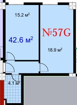 一居室, 42.6 m²