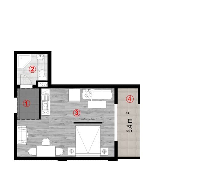 Студия, 38 м²