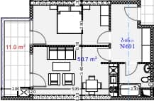 1-комн., 61.7 м²