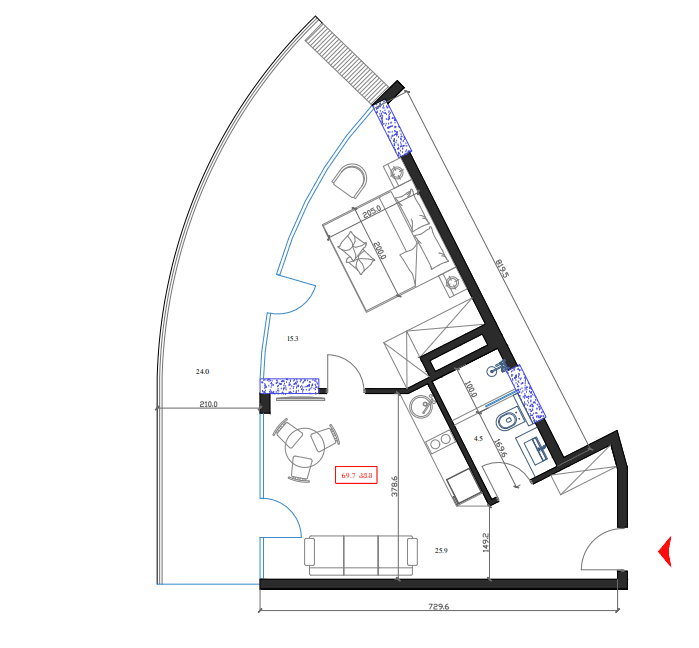 1-комн., 69.7 м²