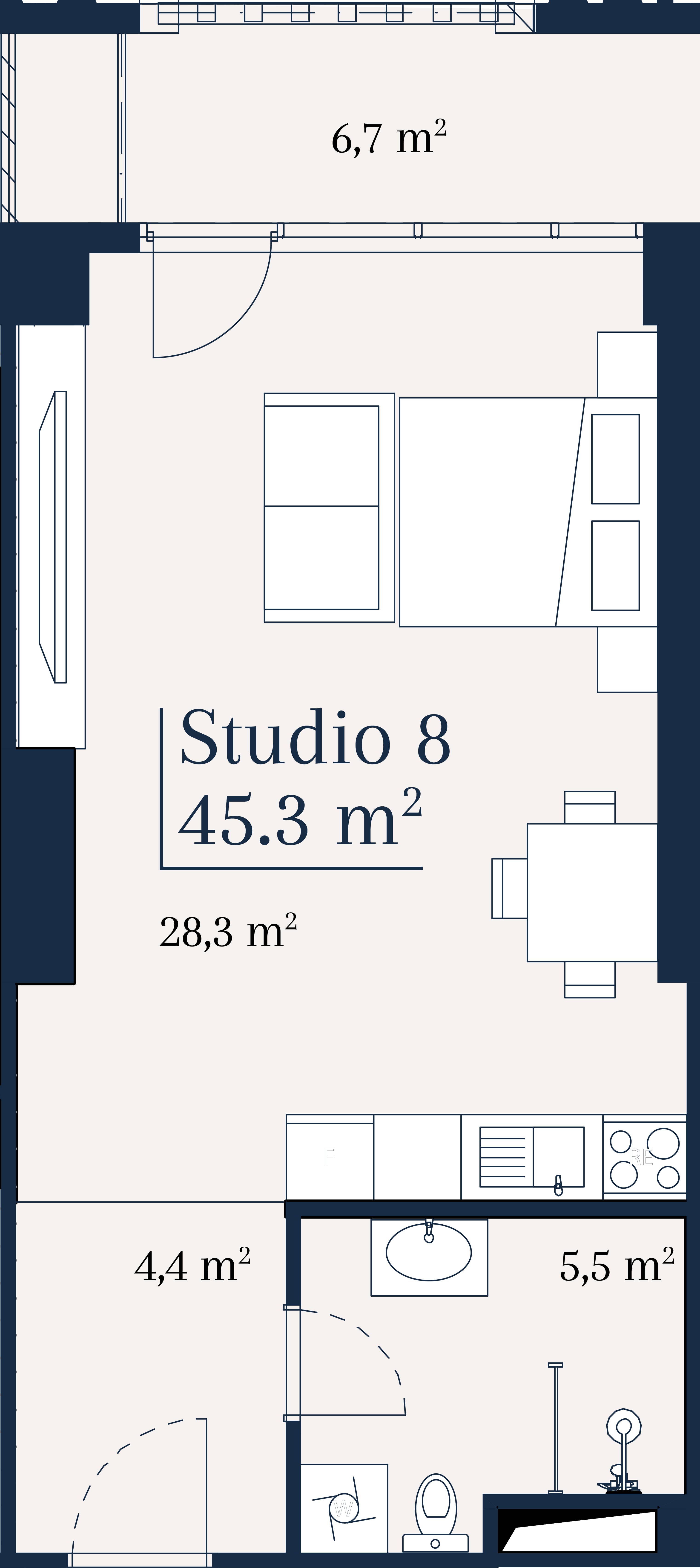 Студия, 45.3 м²