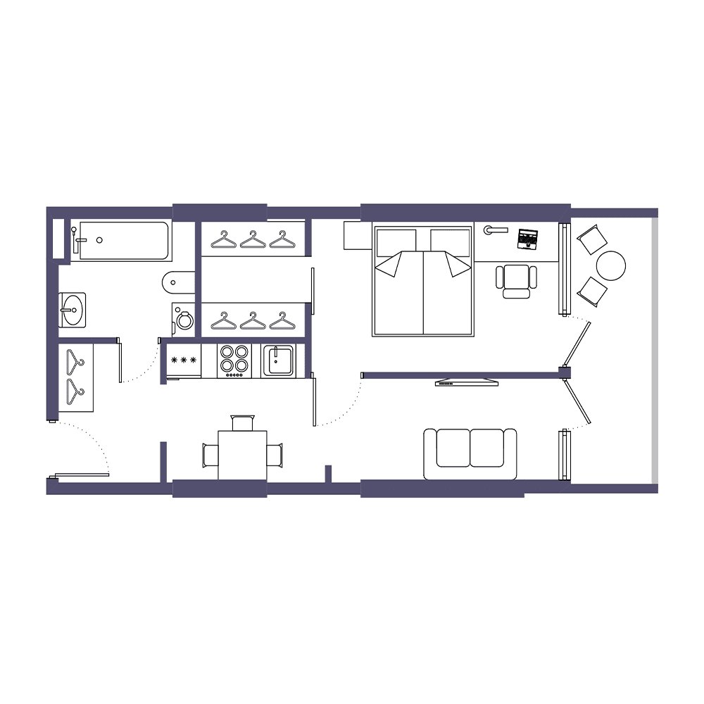 1-room, 44.7 m²