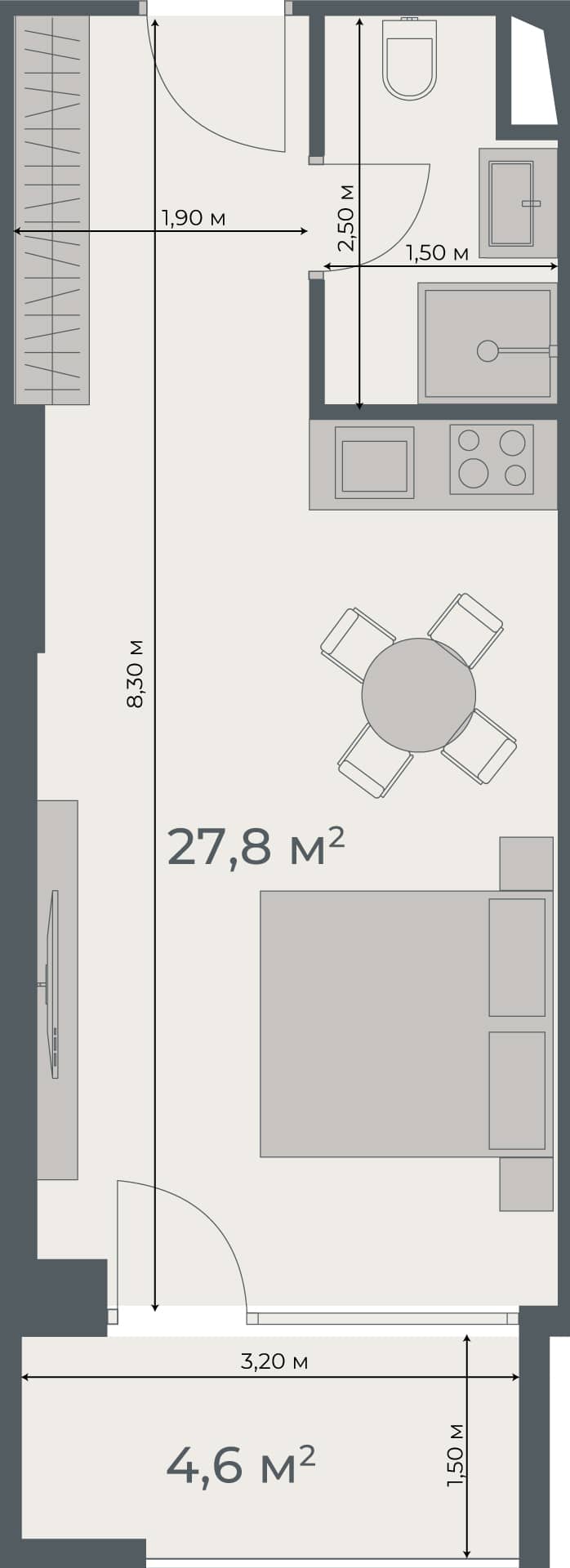 Студия, 32.4 м²