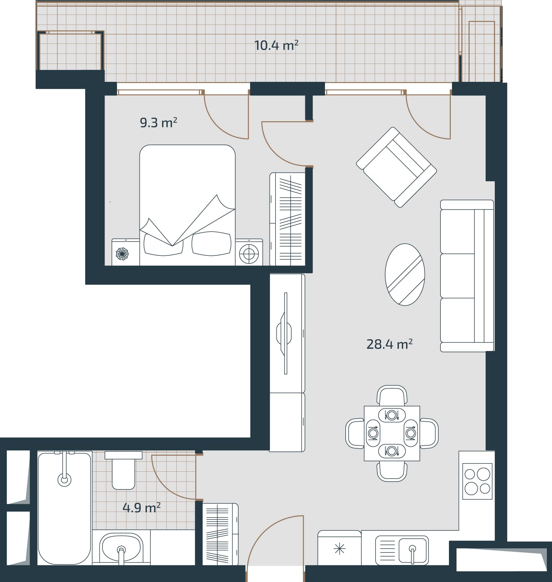 一居室, 53 m²