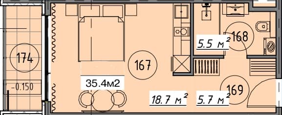 Studio, 35.4 m²