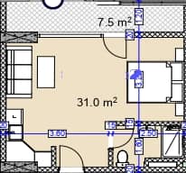 Studio, 38.5 m²