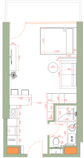 1-room, 34.7 m²