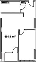 一居室, 60.8 m²