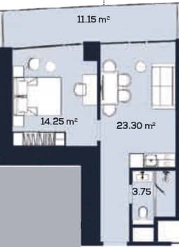 1-room, 52.5 m²