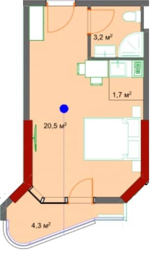 Studio, 31.1 m²