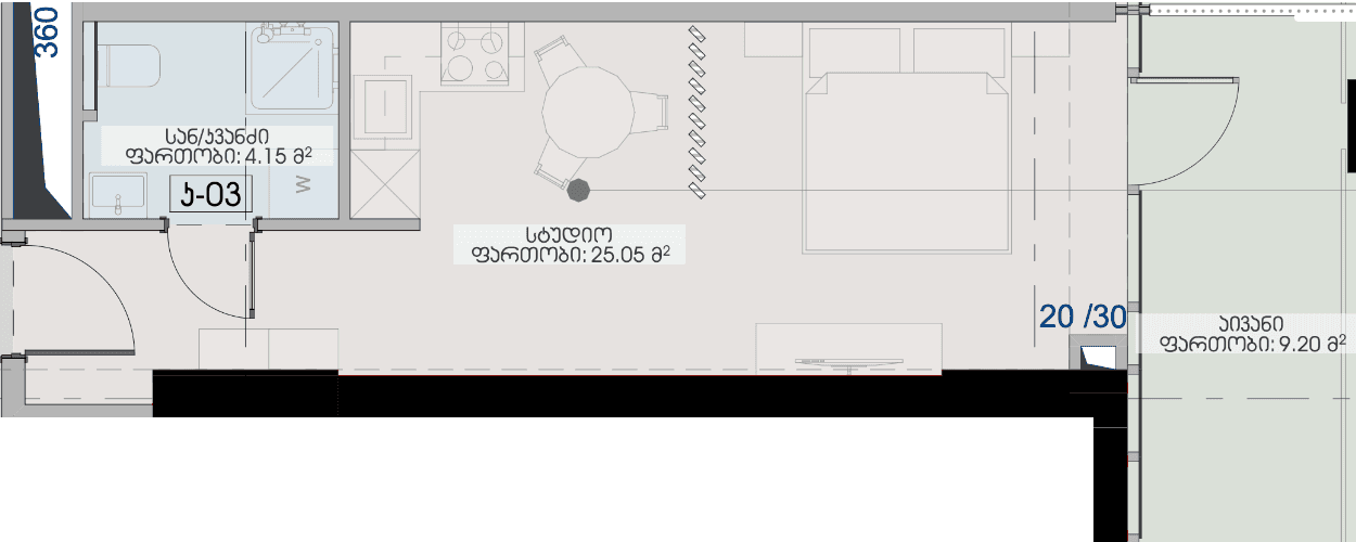 Студия, 38.4 м²