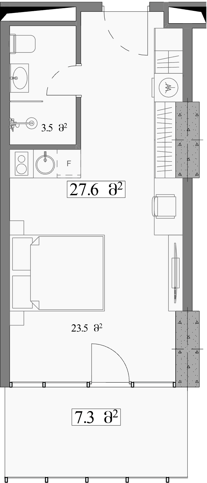 Студия, 34.9 м²