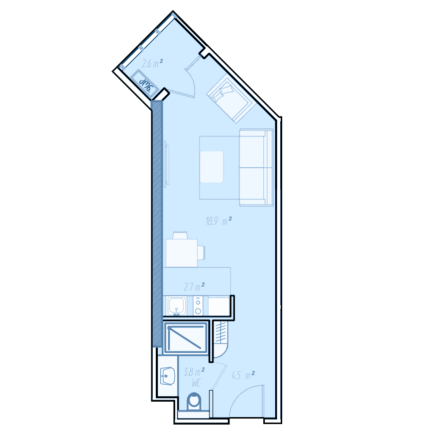 Студия, 33.9 м²