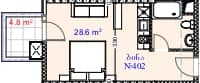 Студия, 33.4 м²