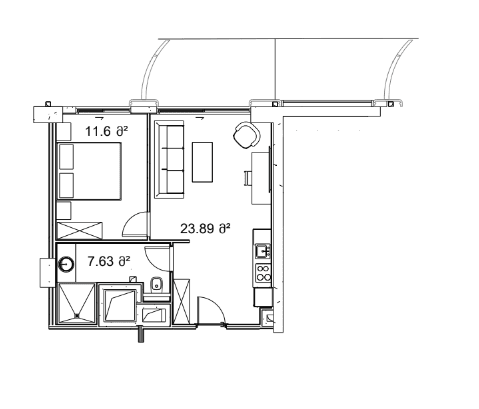 一居室, 59.2 m²