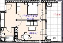 一居室, 64.1 m²