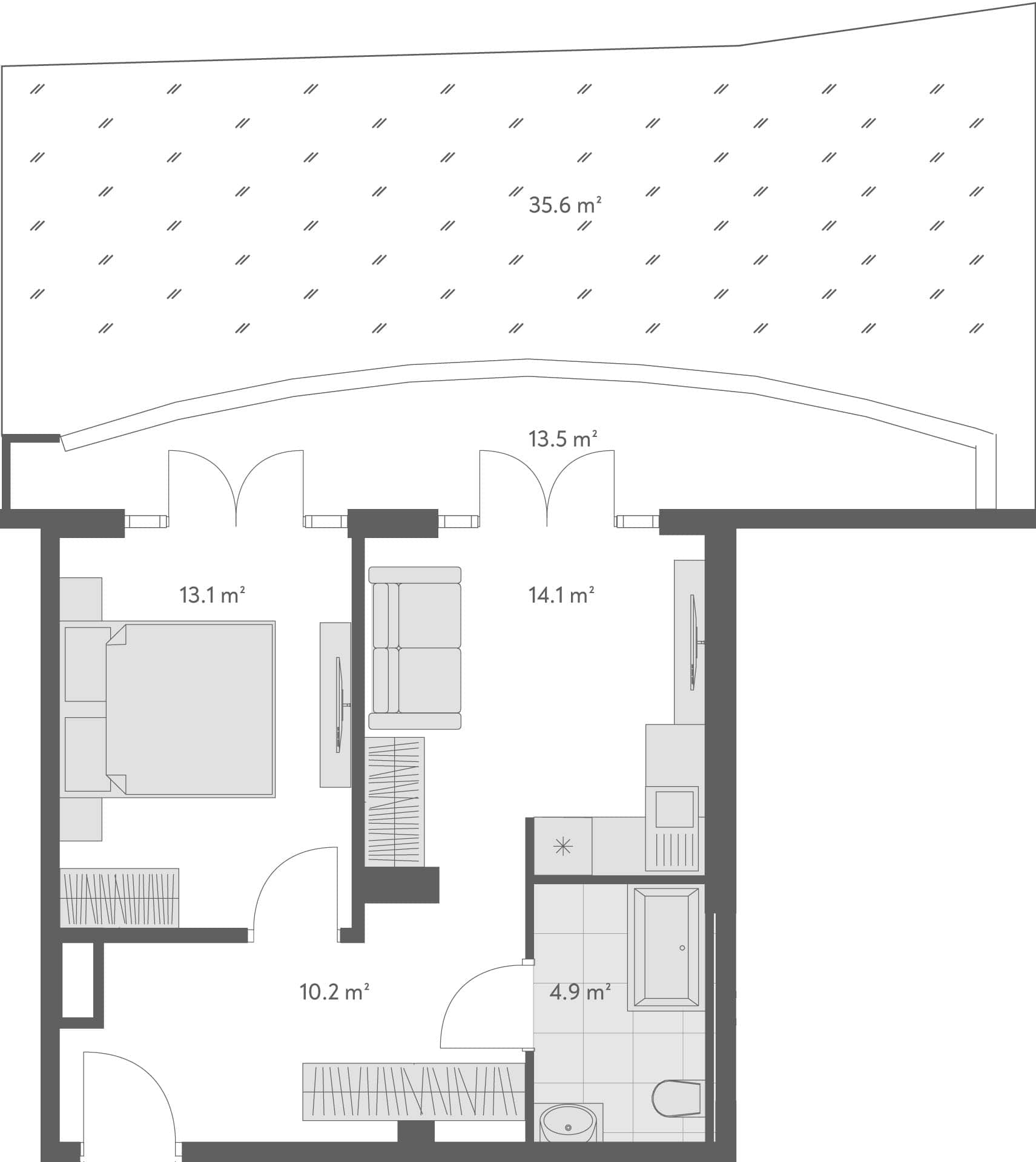 2-room, 55.8 m²