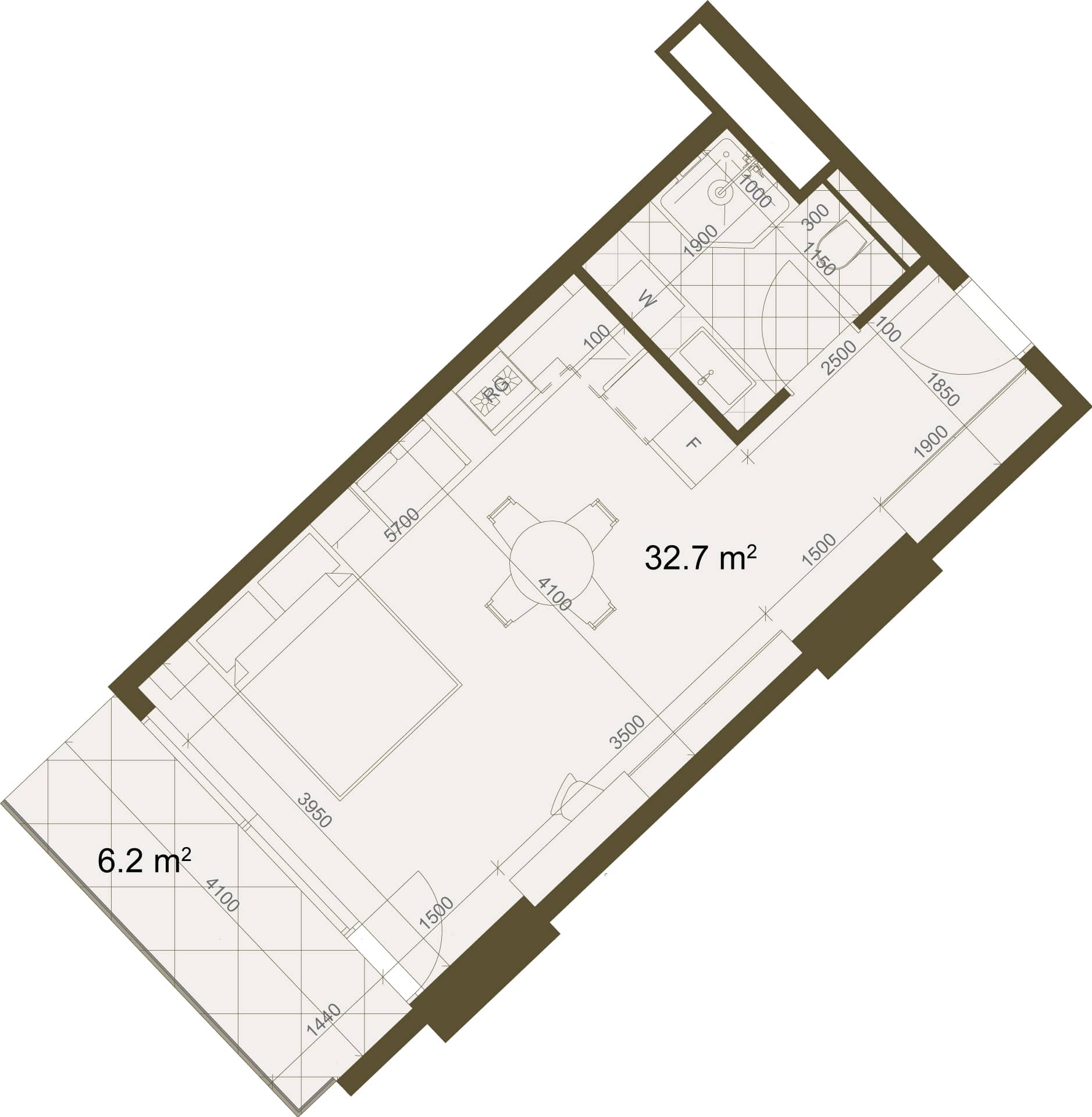 Студия, 38.9 м²