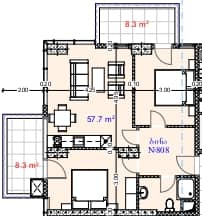 两居室, 74.3 m²