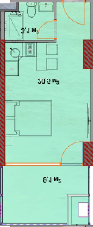 סטודיו, 33.4 מ״ר