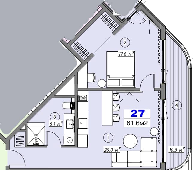 一居室, 67 m²
