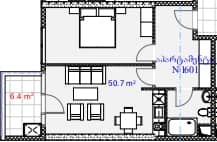 1-комн., 57.1 м²