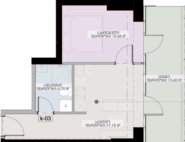 1-комн., 46.1 м²